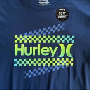 NWOT Boys Hurley Navy and Lime Checkered Graphic Tee